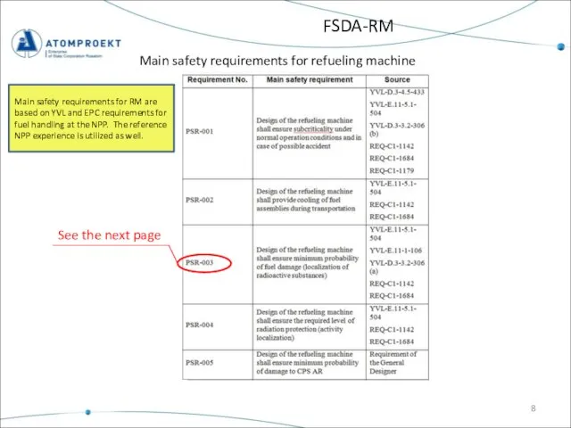 FSDA-RM Main safety requirements for refueling machine See the next page Main
