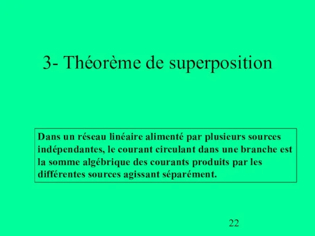 3- Théorème de superposition Dans un réseau linéaire alimenté par plusieurs sources