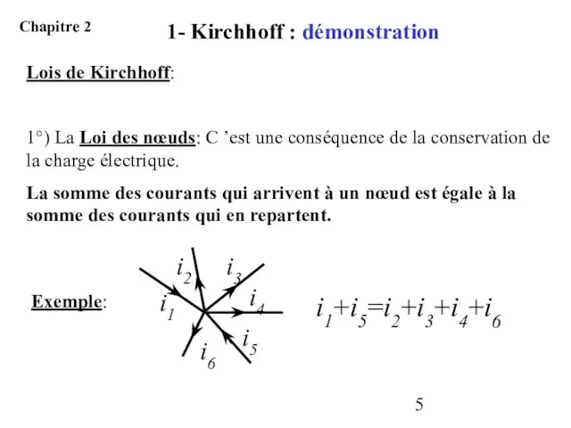 Lois de Kirchhoff: 1°) La Loi des nœuds: C ’est une conséquence