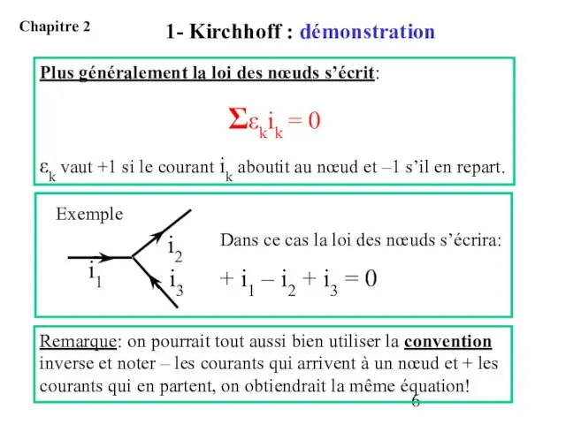 Plus généralement la loi des nœuds s’écrit: Σεkik = 0 εk vaut