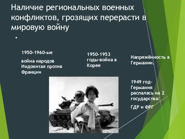 Наличие региональных военных конфликтов, грозящих перерасти в мировую войну 1950-1960-ые война народов