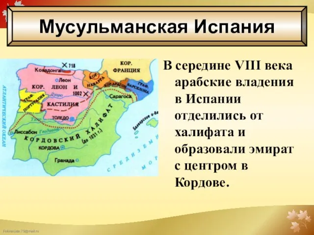 В середине VIII века арабские владения в Испании отделились от халифата и