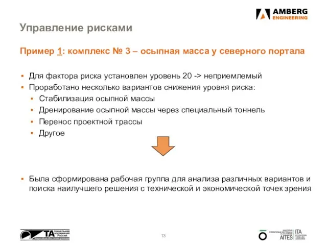 Управление рисками Пример 1: комплекс № 3 – осыпная масса у северного