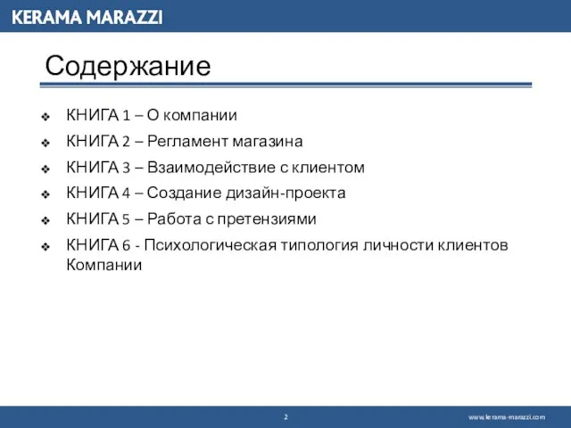 Содержание КНИГА 1 – О компании КНИГА 2 – Регламент магазина КНИГА