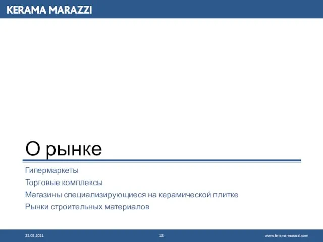 О рынке Гипермаркеты Торговые комплексы Магазины специализирующиеся на керамической плитке Рынки строительных материалов 23.03.2021