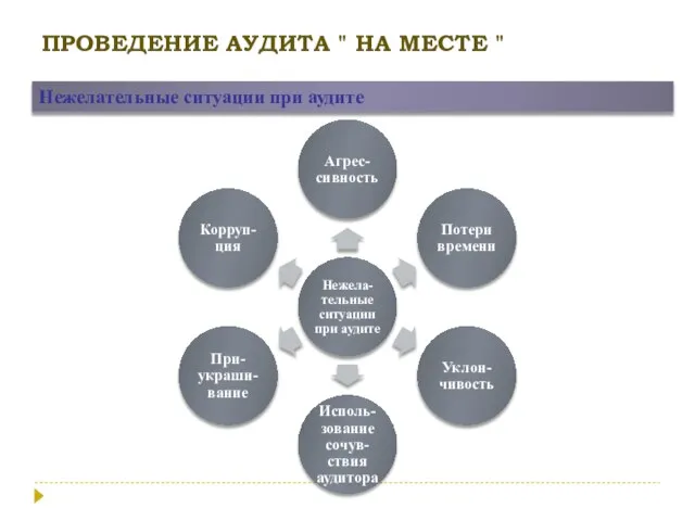 ПРОВЕДЕНИЕ АУДИТА " НА МЕСТЕ " Нежелательные ситуации при аудите