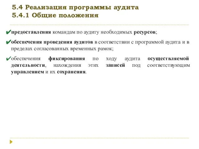 5.4 Реализация программы аудита 5.4.1 Общие положения предоставления командам по аудиту необходимых