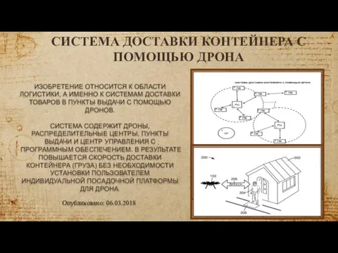 СИСТЕМА ДОСТАВКИ КОНТЕЙНЕРА С ПОМОЩЬЮ ДРОНА ИЗОБРЕТЕНИЕ ОТНОСИТСЯ К ОБЛАСТИ ЛОГИСТИКИ, А