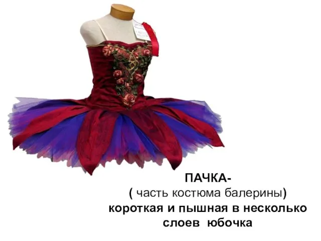 ПАЧКА- ( часть костюма балерины) короткая и пышная в несколько слоев юбочка