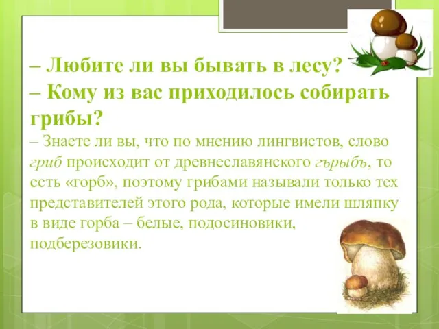 – Любите ли вы бывать в лесу? – Кому из вас приходилось