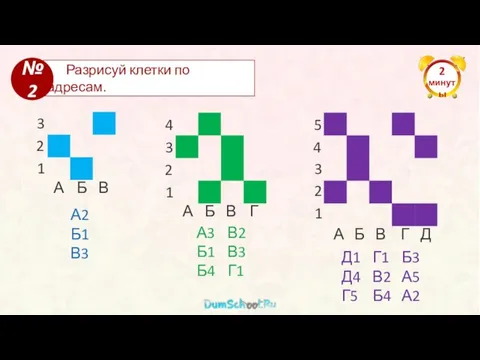 2 минуты Разрисуй клетки по адресам. №2 1 2 3 1 2