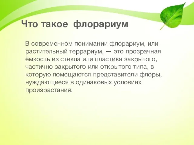 Что такое флорариум В современном понимании флорариум, или растительный террариум, — это