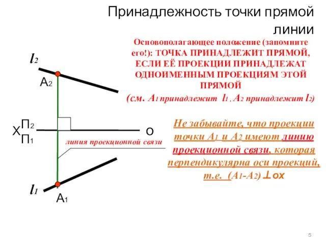 Принадлежность точки прямой линии Основополагающее положение (запомните его!): ТОЧКА ПРИНАДЛЕЖИТ ПРЯМОЙ, ЕСЛИ