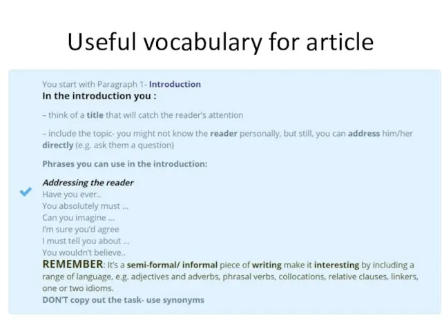 Useful vocabulary for article