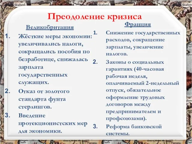 Великобритания Жёсткие меры экономии: увеличивались налоги, сокращались пособия по безработице, снижалась зарплата