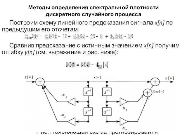 Методы определения спектральной плотности дискретного случайного процесса Построим схему линейного предсказания сигнала