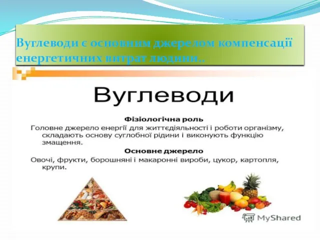 Вуглеводи є основним джерелом компенсації енергетичних витрат людини..