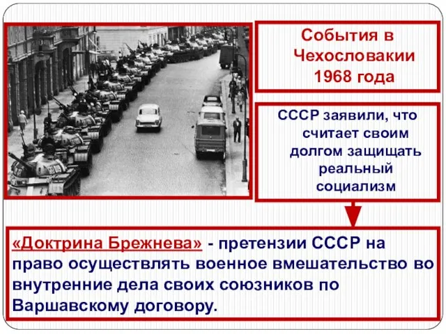 «Доктрина Брежнева» - претензии СССР на право осуществлять военное вмешательство во внутренние