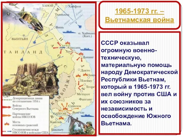 1965-1973 гг. – Вьетнамская война СССР оказывал огромную военно-техническую, материальную помощь народу