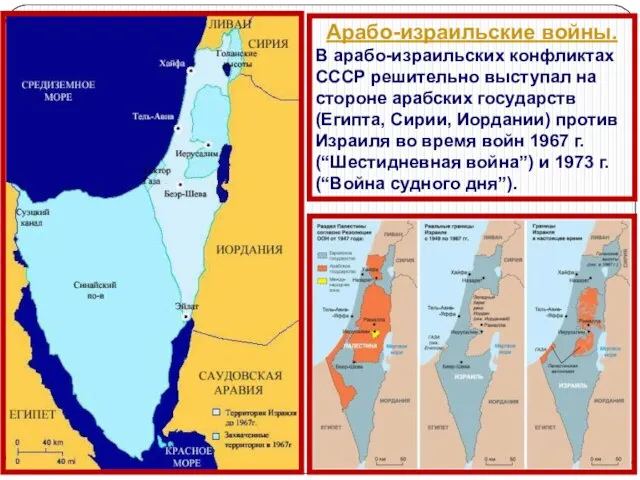 Арабо-израильские войны. В арабо-израильских конфликтах СССР решительно выступал на стороне арабских государств