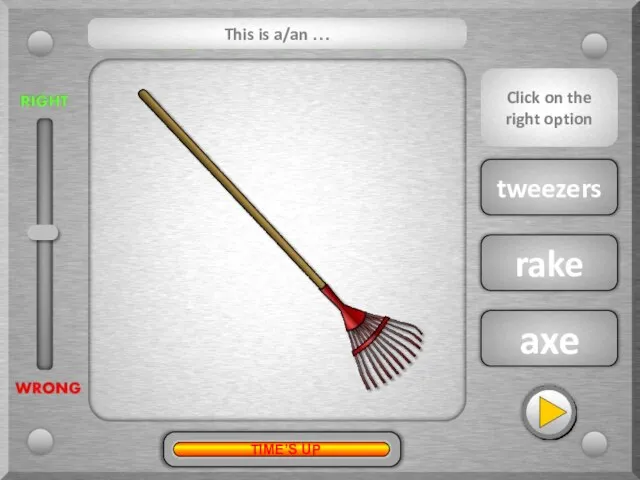 rake axe tweezers This is a/an … Click on the right option TIME’S UP