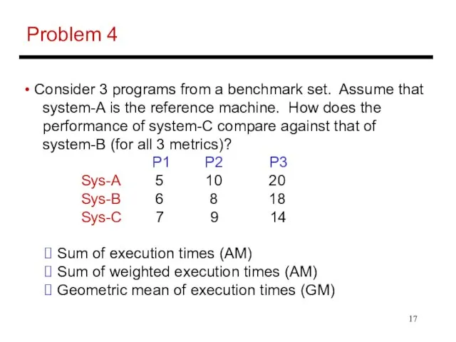 Problem 4 Consider 3 programs from a benchmark set. Assume that system-A