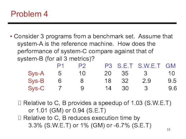 Problem 4 Consider 3 programs from a benchmark set. Assume that system-A