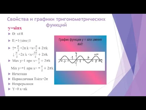 Свойства и графики тригонометрических функций