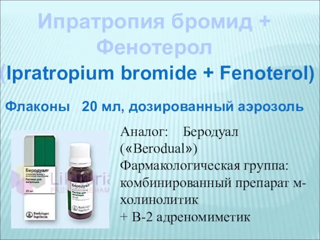 Ипратропия бромид + Фенотерол (Ipratropium bromide + Fenoterol) Флаконы 20 мл, дозированный