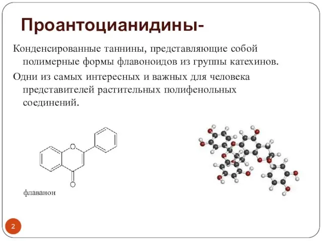 Проантоцианидины- Конденсированные таннины, представляющие собой полимерные формы флавоноидов из группы катехинов. Одни