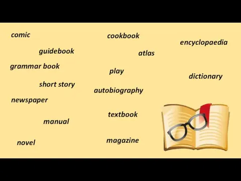 comic guidebook grammar book short story newspaper manual cookbook atlas play autobiography