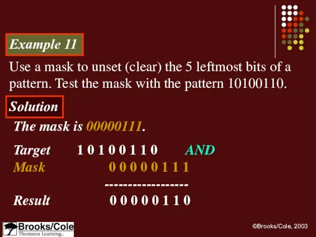 Example 11 Use a mask to unset (clear) the 5 leftmost bits
