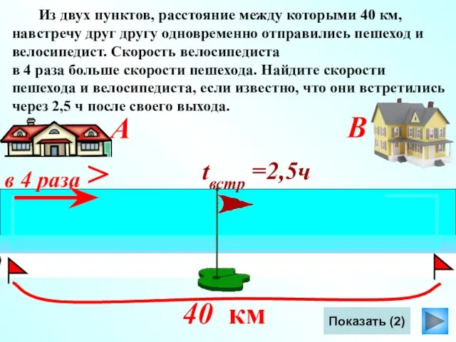 Из двух пунктов, расстояние между которыми 40 км, навстречу друг другу одновременно