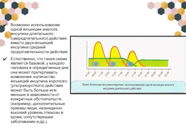 Возможно использование одной инъекции аналога инсулина длительного (сверхдлительного) действия вместо двух инъекций