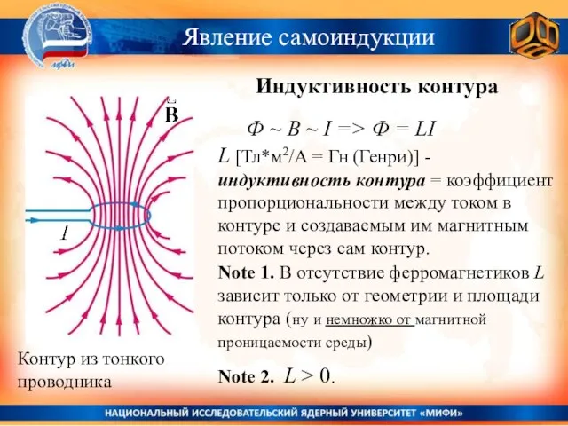 Явление самоиндукции Ф ~ B ~ I => Ф = LI L