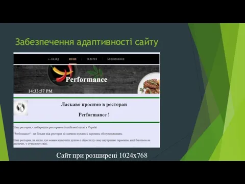 Забезпечення адаптивності сайту Сайт при розширені 1024х768