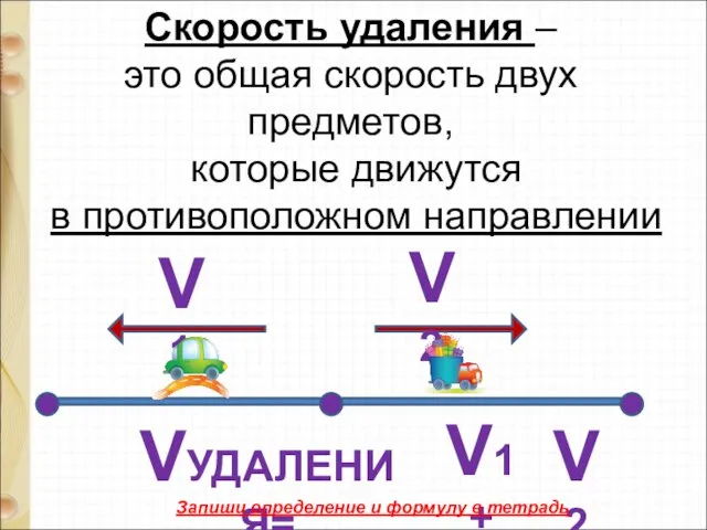 Скорость удаления – это общая скорость двух предметов, которые движутся в противоположном