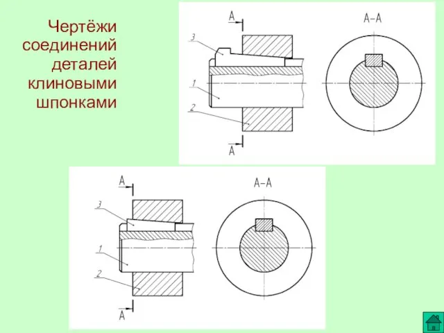 Чертёжи соединений деталей клиновыми шпонками