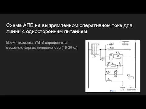 Схема АПВ на выпрямленном оперативном токе для линии с односторонним питанием Время