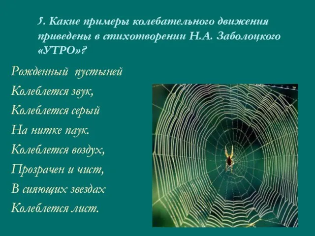 5. Какие примеры колебательного движения приведены в стихотворении Н.А. Заболоцкого «УТРО»? Рожденный