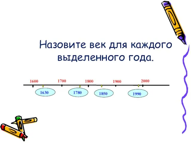 Назовите век для каждого выделенного года.