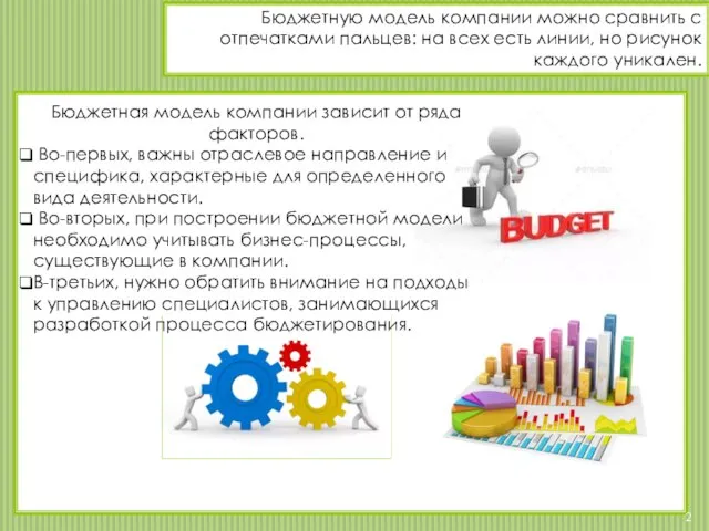 Бюджетную модель компании можно сравнить с отпечатками пальцев: на всех есть линии, но рисунок каждого уникален.