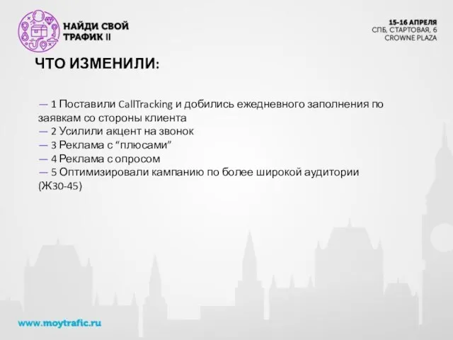 ЧТО ИЗМЕНИЛИ: — 1 Поставили CallTracking и добились ежедневного заполнения по заявкам