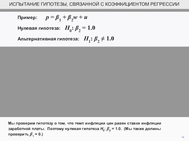 14 Мы проверим гипотезу о том, что темп инфляции цен равен ставке