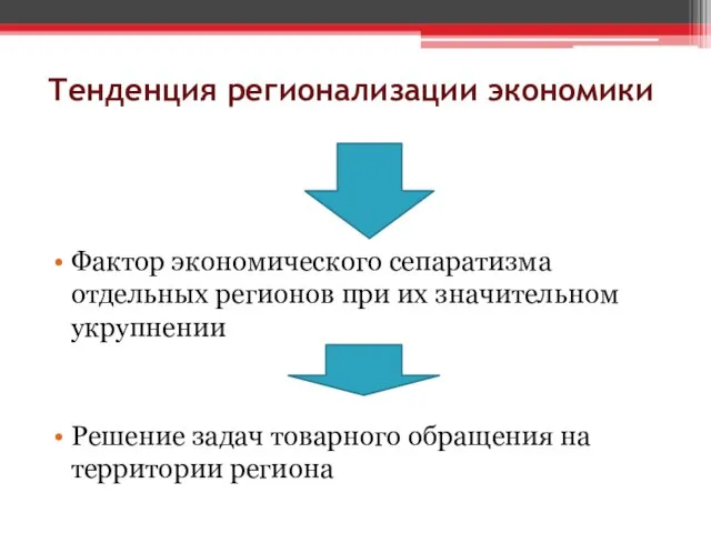 Тенденция регионализации экономики Фактор экономического сепаратизма отдельных регионов при их значительном укрупнении