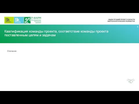 Квалификация команды проекта, соответствие команды проекта поставленным целям и задачам Описание: