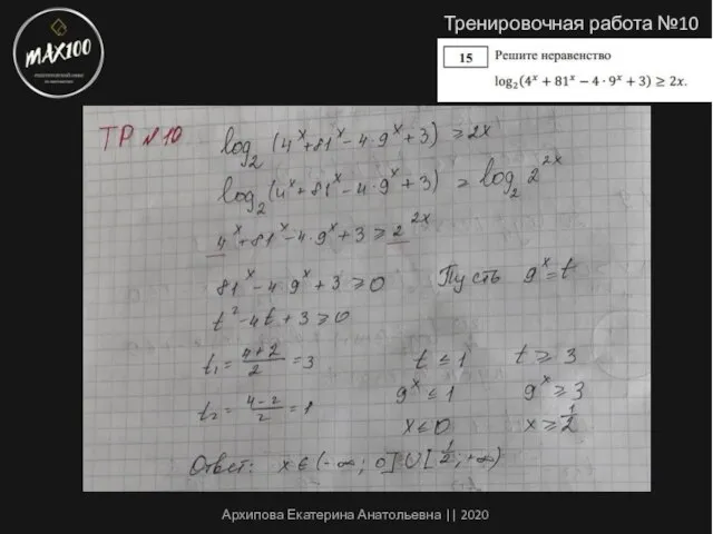 Тренировочная работа №10 Архипова Екатерина Анатольевна || 2020