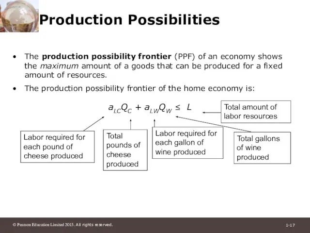 Production Possibilities The production possibility frontier (PPF) of an economy shows the