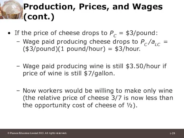 Production, Prices, and Wages (cont.) If the price of cheese drops to