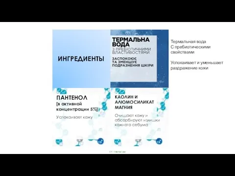 ИНГРЕДИЕНТЫ КАОЛИН И АЛЮМОСИЛИКАТ МАГНИЯ Очищают кожу и абсорбируют излишки кожного себума